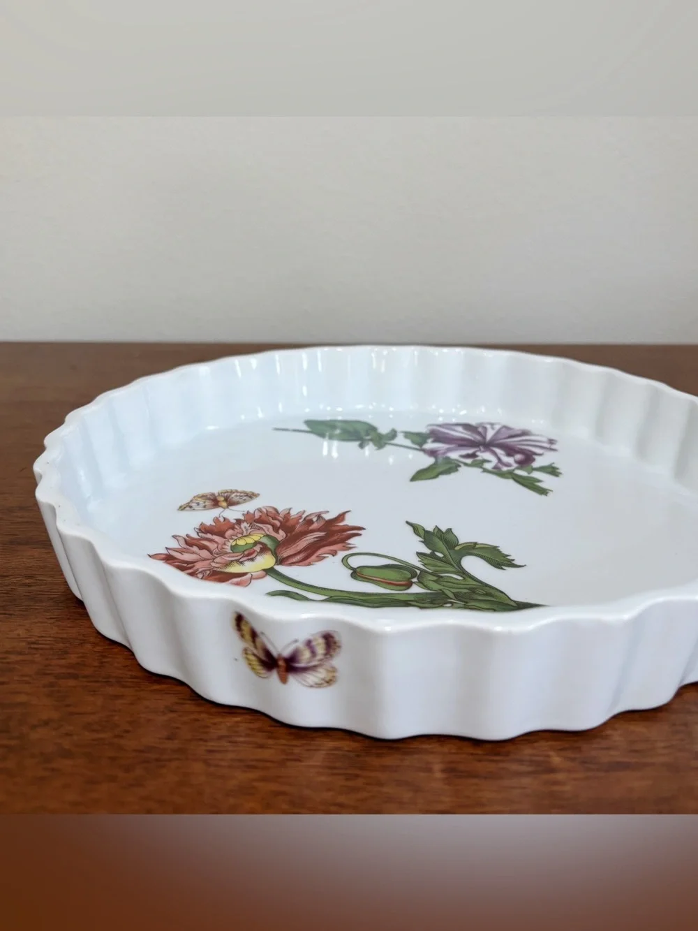 Vintage BIA Cordon Bleu Porcelain Pie Quiche Tart Baking Dish Flower Design 10”